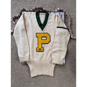 VTG 1940s 50s La Salle Procure Chicago Varsity Letterman “P” V-Neck Sweater